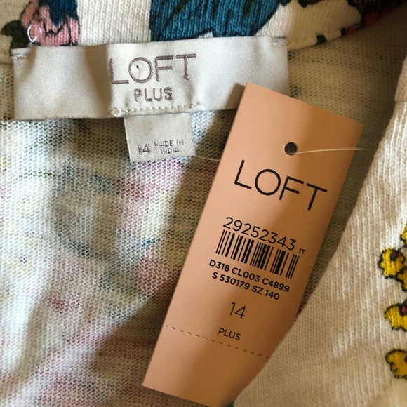 LOFT | Floral Dress Size 14 Pleated Long Sleeve Midi Keyhole Multi Color NWT - Picture 3 of 4